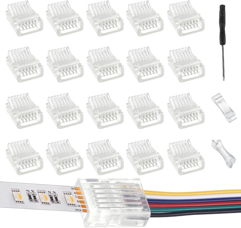 EPLZON6 Pin 12 mm LED Strip Connector LED Light Connector Strip to Wire Quick Connector RGB Lights Adapter Clear Unwired Gapless Track Lighting Connector for 5050 LED RGB Strip Light(20pcs) - Image 1